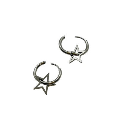 earrings silver steel hoops with stars1